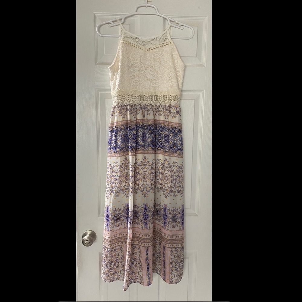 Girls’ “Ally B.” cream dress w/ multicolor design